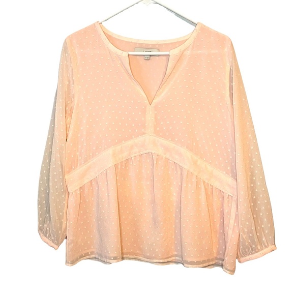 LOFT Tops - Loft blush pink Dotted Babydoll Long Sleeve Top size S